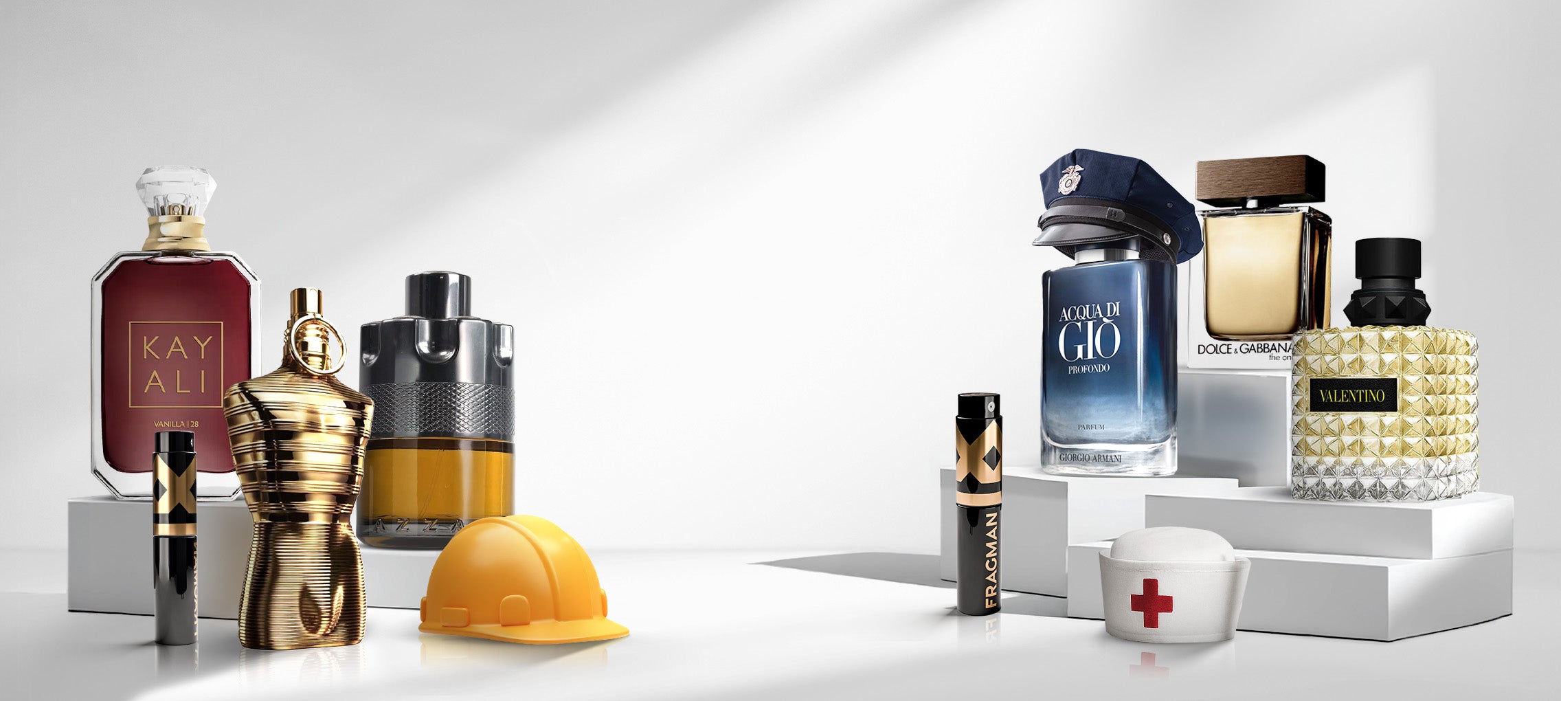 Background image featuring luxury fragrance bottles.